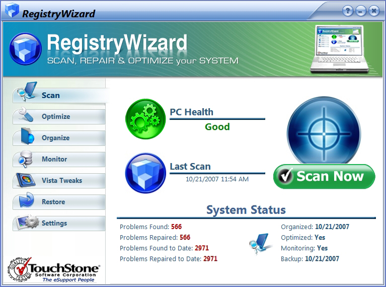 Windows system utilities. Scan Health.